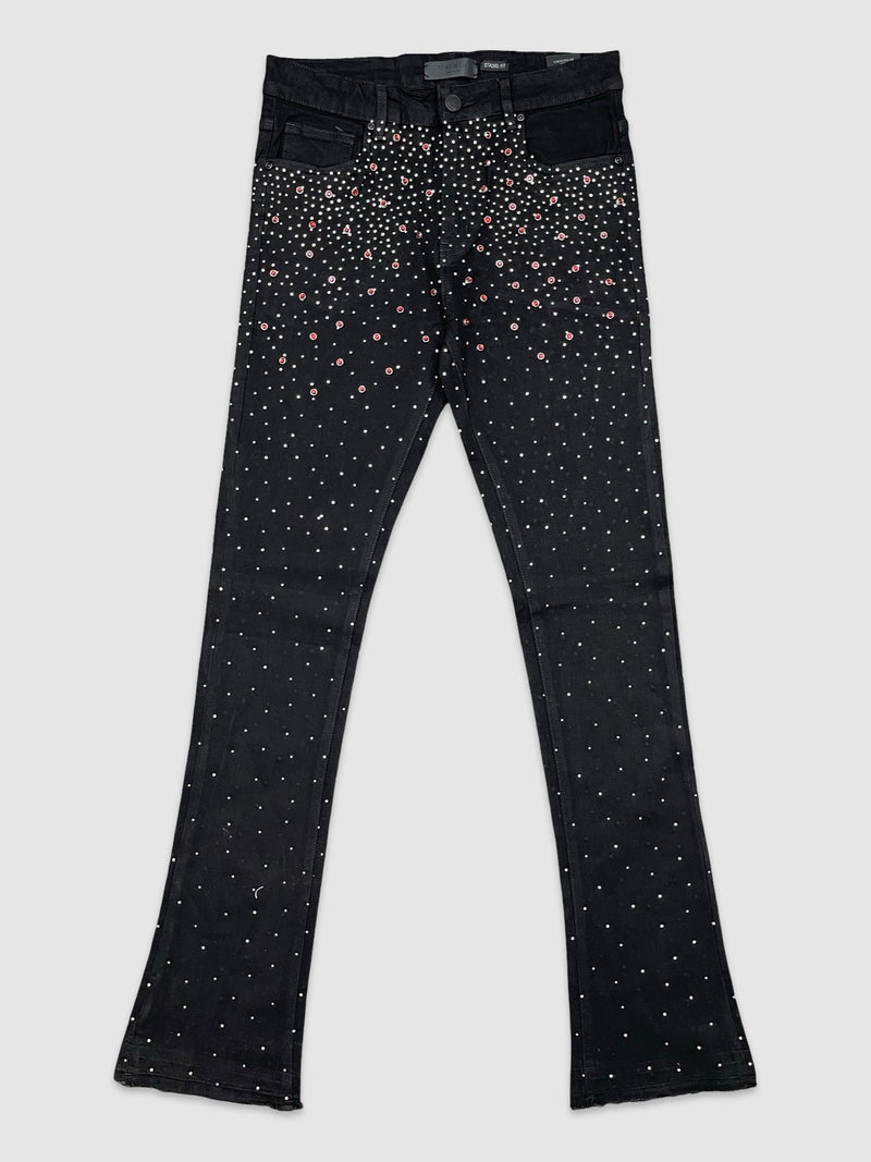 Color Stone Stacked Fit Jeans - Jet Black