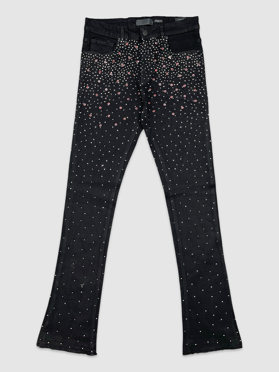 Color Stone Stacked Fit Jeans - Jet Black