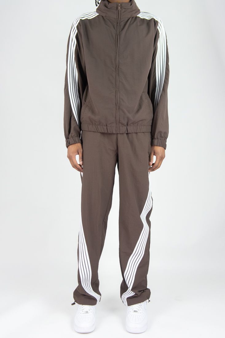 Men's Stripe Nylon Windbreaker Jacket & Pants Set — alternate view