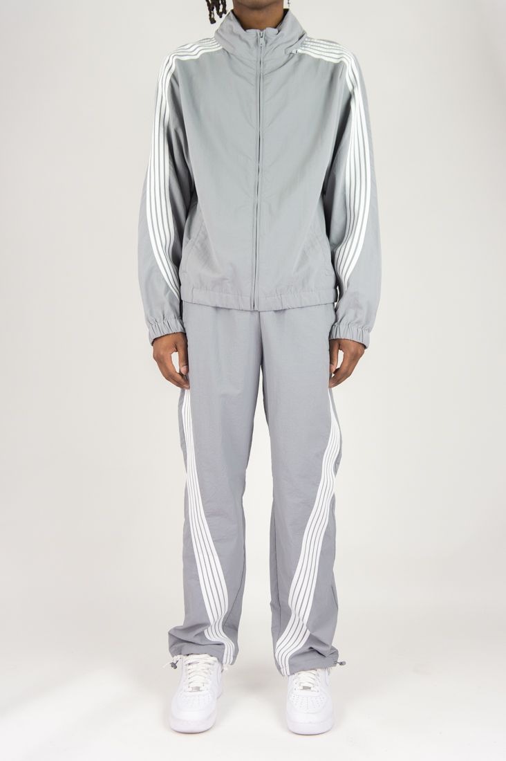 Stripe Nylon Windbreaker Set - Grey