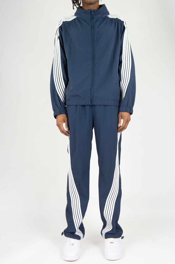 Stripe Nylon Windbreaker Set - Navy