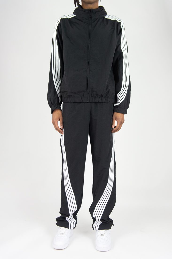 Stripe Nylon Windbreaker Set - Black