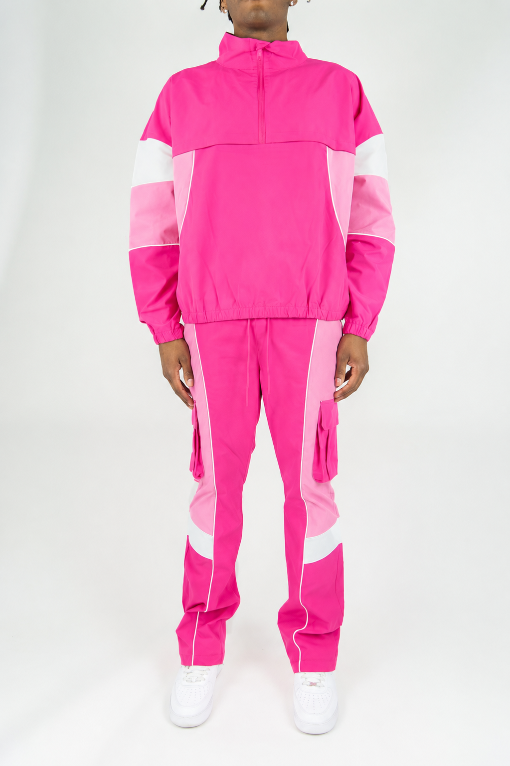 Pullover Nylon Color Block Set - Pink