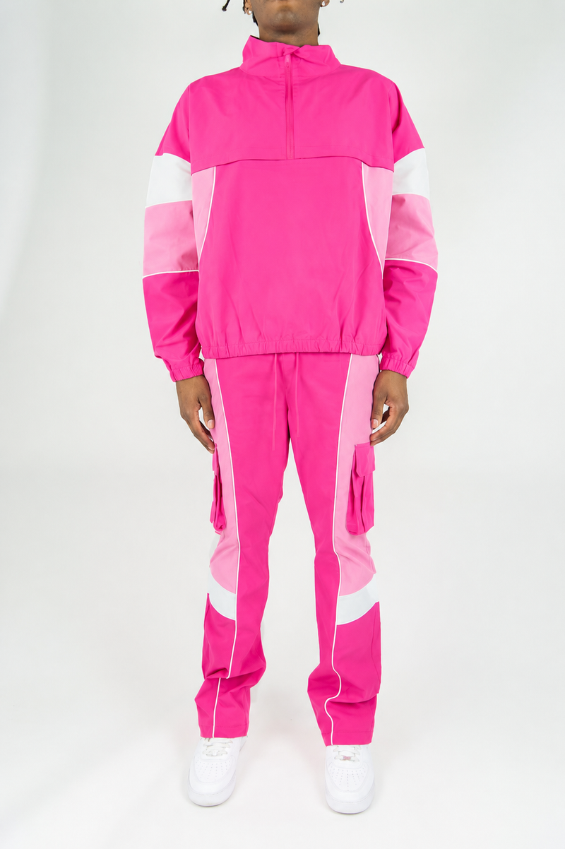 Pullover Nylon Color Block Set - Pink
