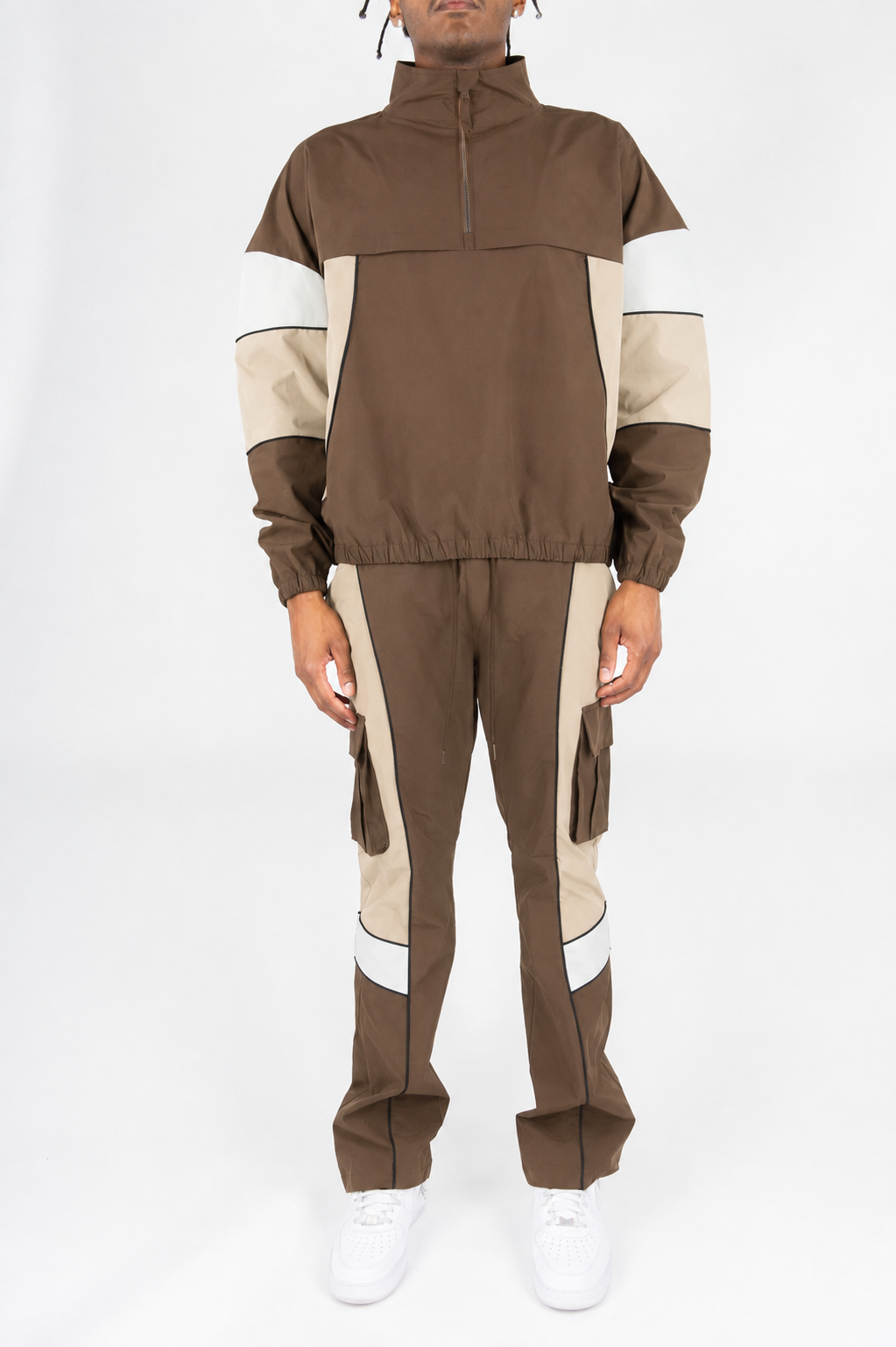 Pullover Nylon Color Block Set - Brown