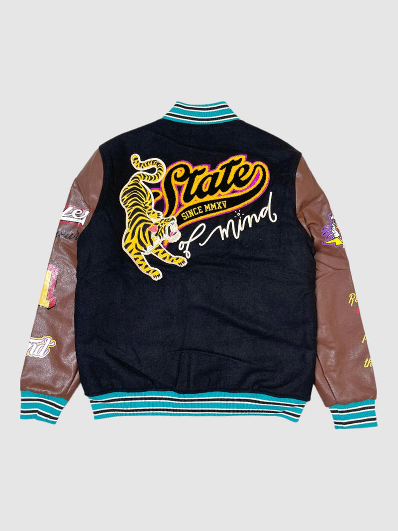 Men's State Of Mind Chenille Patch Varsity Jacket — alternate view