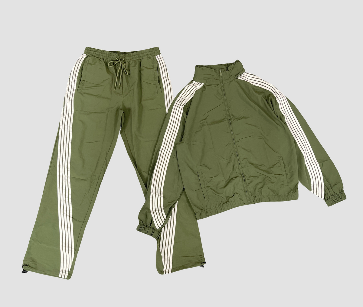 Stripe Nylon Windbreaker Set - Olive