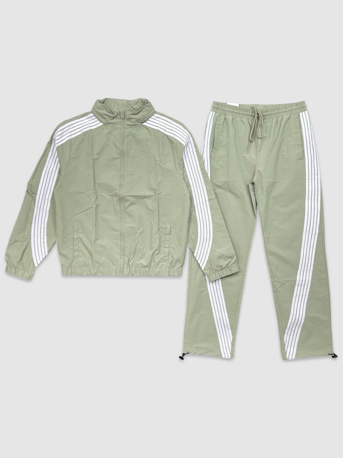 Stripe Nylon Windbreaker Set - Sage