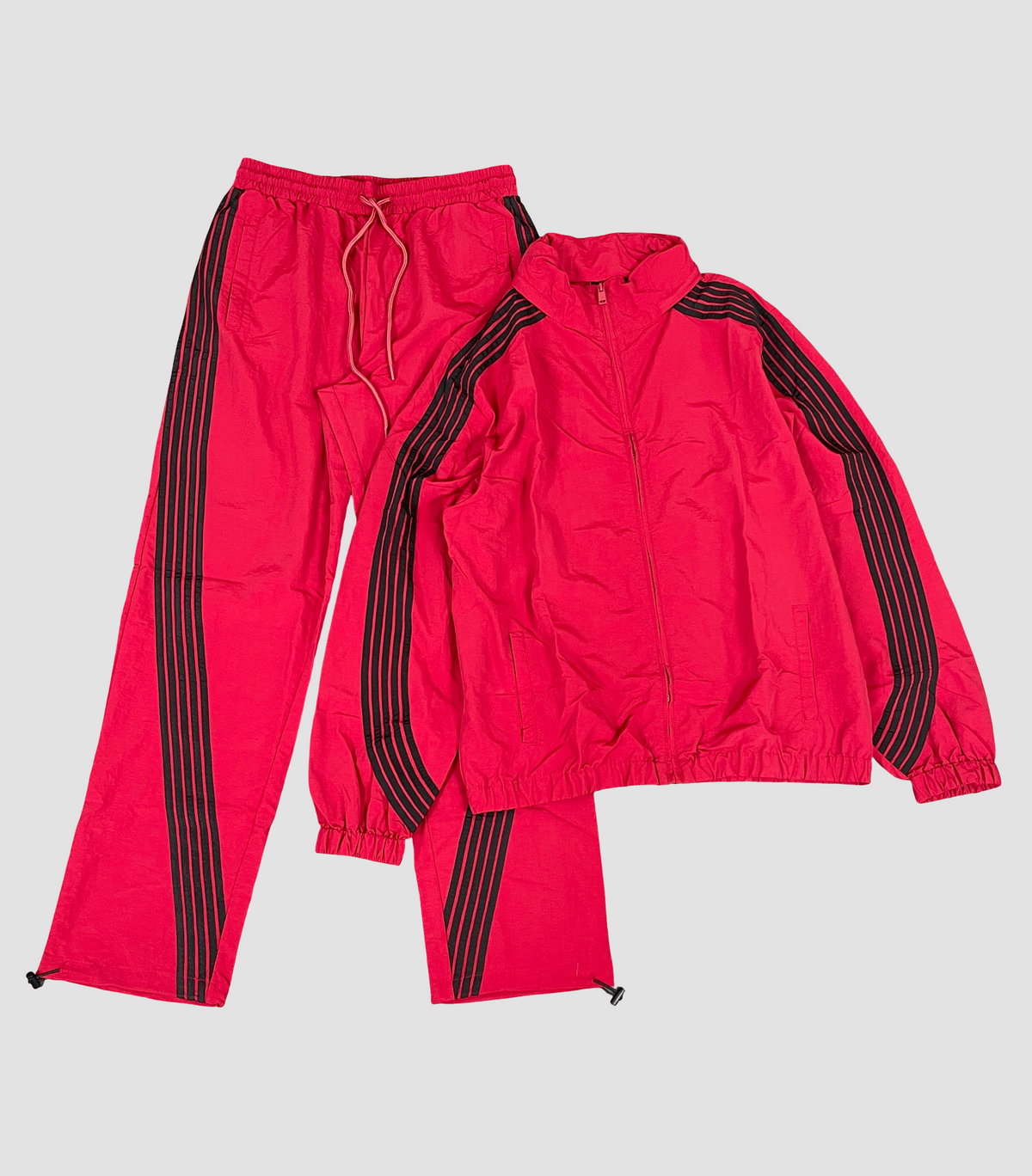 Stripe Nylon Windbreaker Set - Burgundy