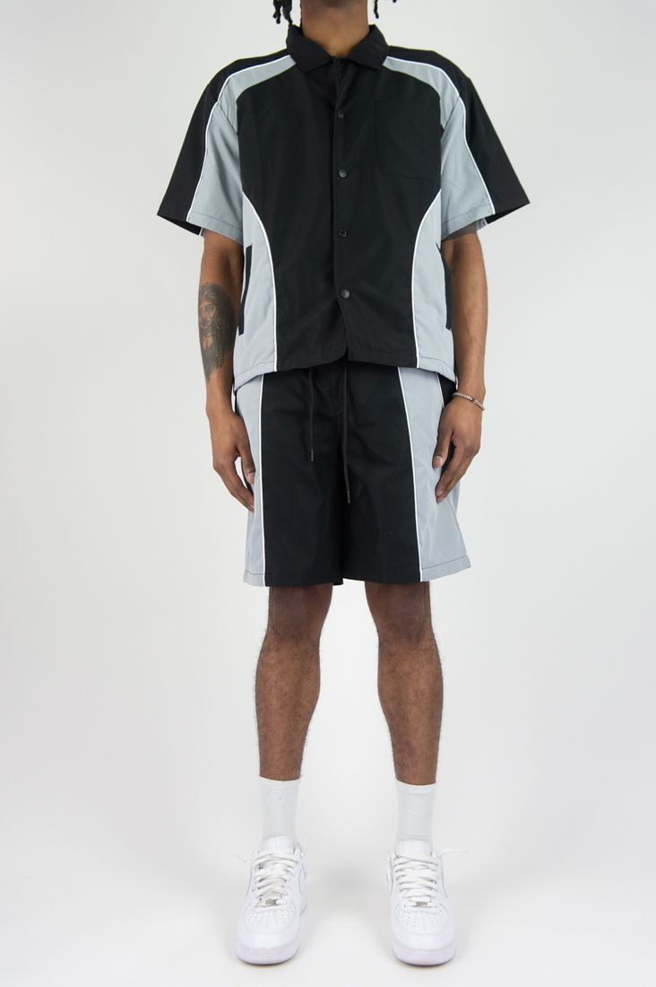Men's Black Color Block Nylon Shirt & Shorts Set — alternate view