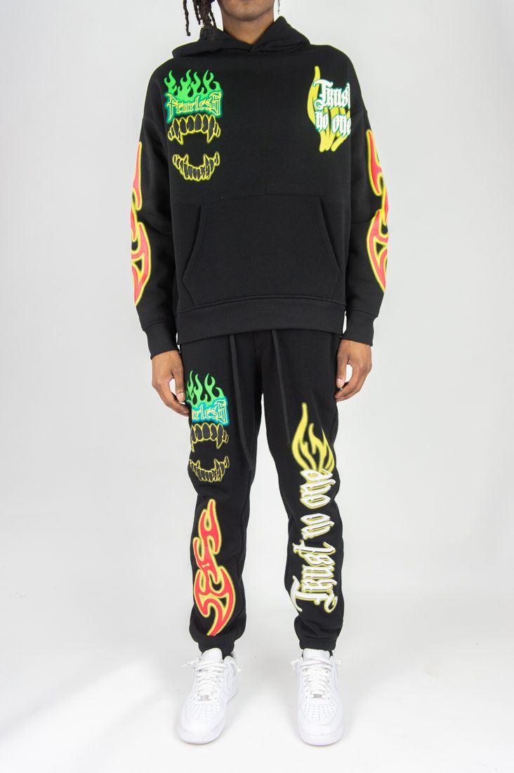 Trust No One Fleece Hoodie Set - Black