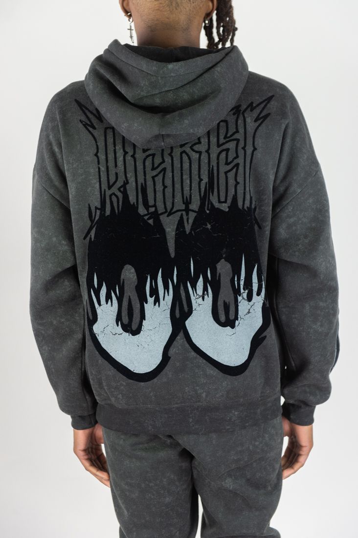 Flame Skull Acid Washed Hoodie Set