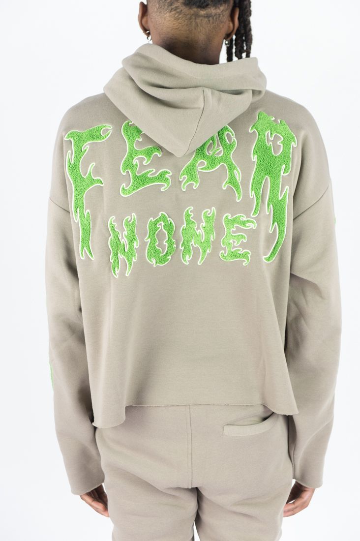 Men's Fear None Flame Print Crop Fleece Hoodie — alternate view