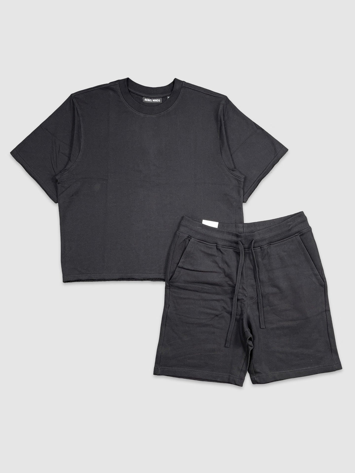 Baby Terry Crop Tee Shorts Set - Black