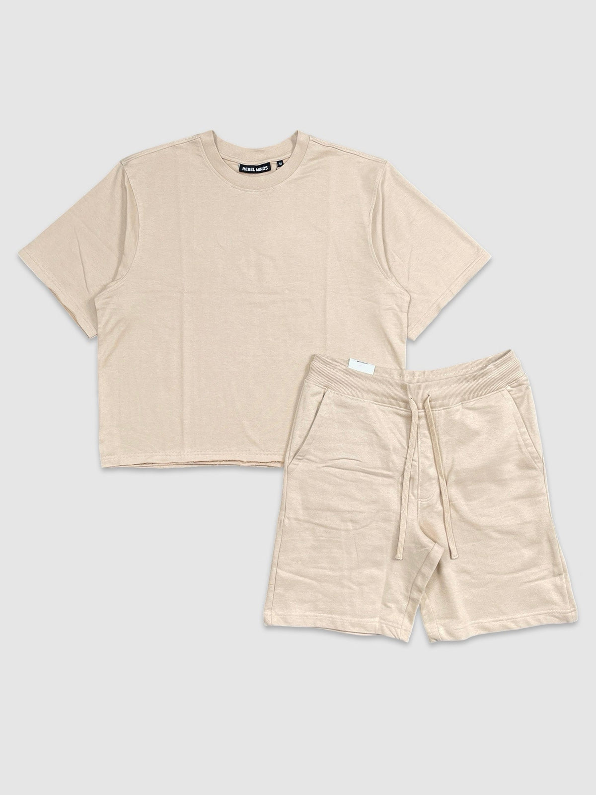 Baby Terry Crop Tee Shorts Set - Oatmeal
