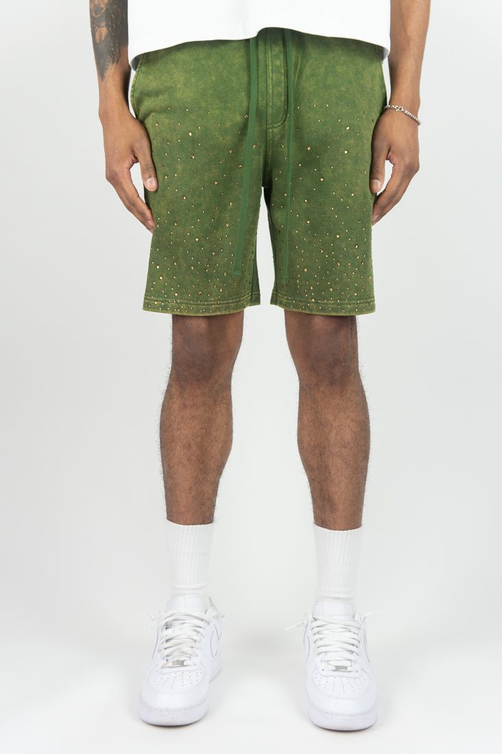 Washed Galaxy Stone French Terry Shorts - Olive