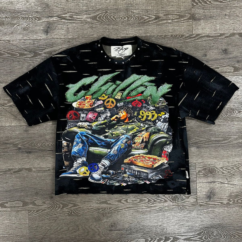 Men's Chillin Cash Graphic Distressed Cropped Tee — alternate view
