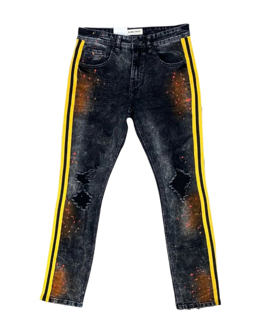 B&T Stripe Jeans w/ Paint - Black-Gold