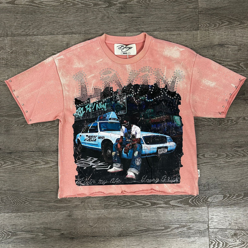 Men's Livin Taxi Street Graphic Distressed Cropped Tee — alternate view
